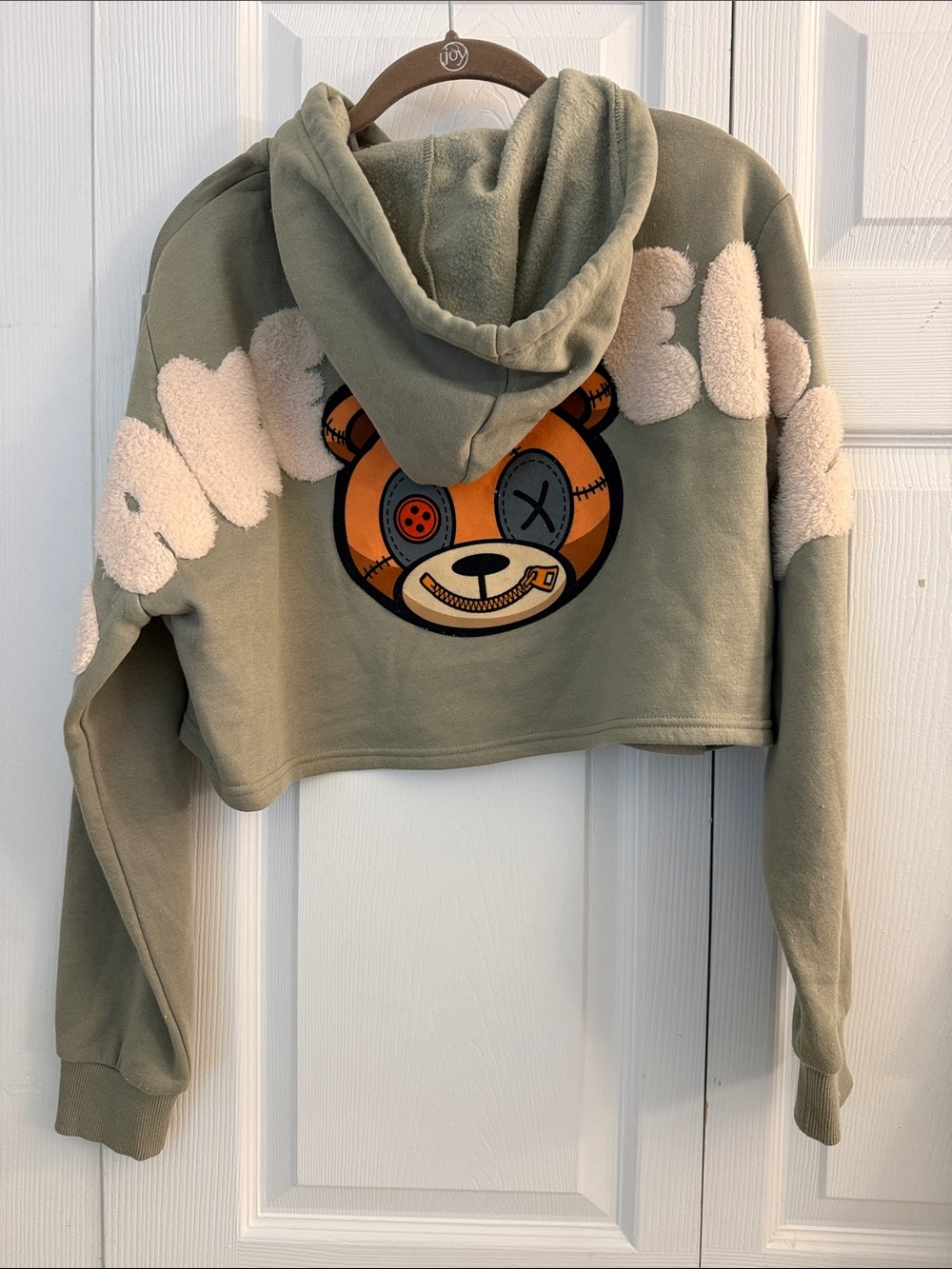 Urban Trio Cropped Olive Green Teddy Bear Graphic Hoodie / Shorts Set size M